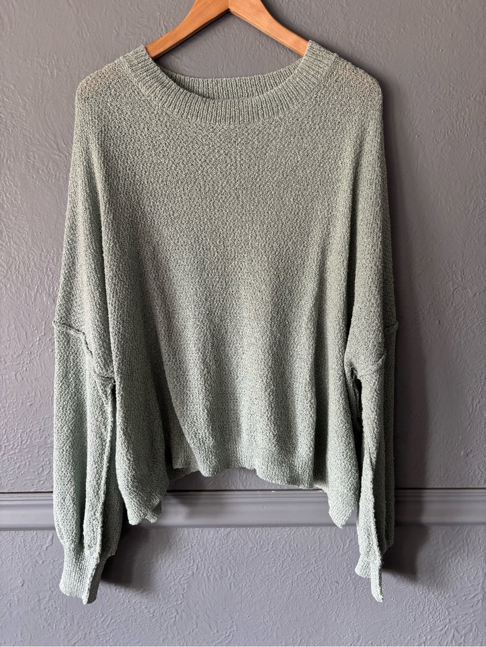 Chic Soul Lightweight Knit Sweater Balloon Sleeve Relaxed Fit Sage Green 1X
